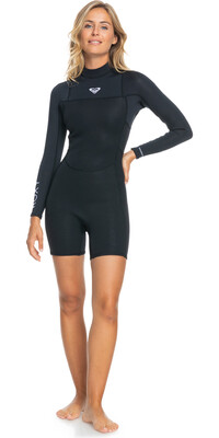 2024 Roxy Womens Prologue 2/2mm Long Sleeve Back Zip Shorty Wetsuit ERJW403063 - True Black